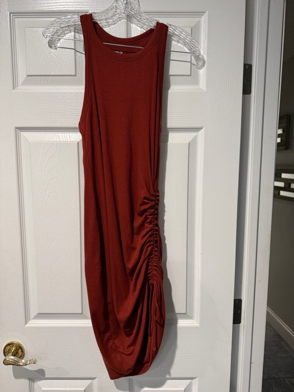 Old Navy Sleeveless Ruched Midi Dress in Rust